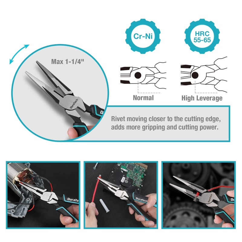 DURATECH 4-Piece Pliers Set, 8" Long Nose, 8" Slip Joint,
