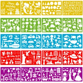 Qpout 20pcs Colour Drawing Stencil for Children, 300+ Pattern Letters Animals Dinosaur Painting Template for Birthdays, Template's Party, Toddlers, Preschool Painting Tool, Painting Colouring Template