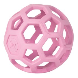 JW Pet HOL-ee Roller™, Dog Toy Puzzle Ball, Natural Rubber, Medium (4.5” Inch Diameter), Pink