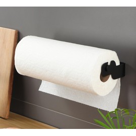 ZUNTO Black Paper Towel Holder Cabinet Door or Under Cabinet - Self Adhesive Big Roll Rack, Wall Mount Paper Towel Bar for Kitchen, Stainless Steel,