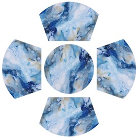 PVC Placemats for Round Table Set of 4 with Round Centerpiece Mat Blue Marble Wedge Table Mats Washable Heat Resistant Dining Table Mat for Kitchen Holiday Party