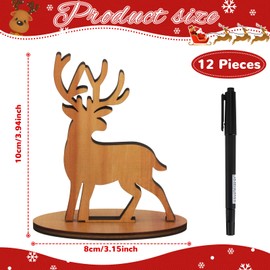 12 Pcs Christmas Groovy Reindeer Place Name Settings Wooden Table Holders