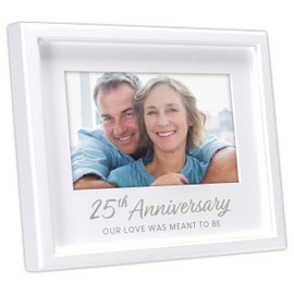 Malden International Designs 4 x 6 inch Matted 25th Anniversary Our Love was meant to be Sentiment Picture Frame Matte Quality MDF Wood White Silver Foil