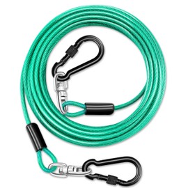 Heavy Duty Dog Tie Out Cable for Outside,10FT Dog Runner Cable with Swivel Hook up to 300lbs,Small-Large Dogs Leash&Chains for Yard,Rust Proof Dogs Lead Line for Outdoor Camping (Green Cyan, 10FT)