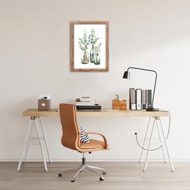 UIAMT Botanical Bathroom Wall Art Rustic Green Plant Pictures Wall Decor Country Eucalyptus Canvas Leaf Print Painting Modern Home Artwork for Office Bedroom Living Room Kitchen Framed 12"x16"