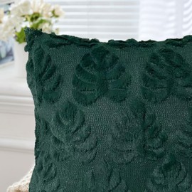 CJWLKJ 2Pcs Soft Faux Fur Throw Pillow Covers 18x18, Farmhouse Decorations Green Leaf Soft Plush Jacquard Pillow Cases for Couch Sofa Holiday Bed Home Decor
