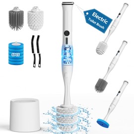 Leebein Electric Toilet Brush and Holder Set, Electric Toilet Bowl Scrubber Kit with 8 Replaceable Brush Heads, Disposable Toilet Brush with 6 Wand Cleaner Refills, 2 Pcs Crevice Cleaning Brush