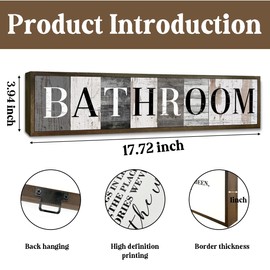 Vintage Bathroom Wall Plaque, Farmhouse Home Decor, Bathroom Decor for Wall Table Shelf, Washing Room Decors, Rustic Hanging Signs and Plaques, Decorative Wooden Box Sign 17.8x4x1.2 inches