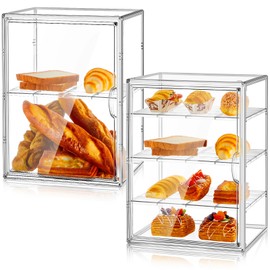 CroBlissful 2 Pcs Pastry Display Bakery Display Case Countertop Large Bread Box for Kitchen 4 Layers Adjustable Acrylic Bread Storage with Magnetic Door for Stores Cupcake Handbags 15.5x10x11.5 Inch