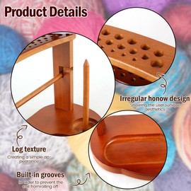 kjcbkcb Yarn Holder for Knitting, Wooden Yarn Rack Stand with Slots Yarn Ball Holder Stable Yarn Ball Dispenser Large Capacity Yarn Spinner Holder Yarn Holder Stand for Crochet Knitting Lovers