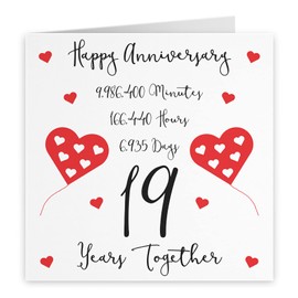 Hunts England - 19th Wedding Anniversary Card - 19 Years Together - Happy Anniversary - Timeless Collection - Fun Cute Card