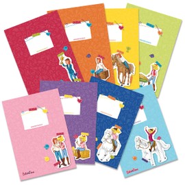 Papierdrachen 8 High-Quality Paper Notebook Covers for Children, DIN A5, Bibi and Tina Motif, Ideal for School, Notebook Cover 250 g/m², Set Number 10