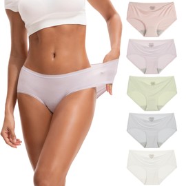 INNERSY No Show Underwear for Women Seamless Modal Mid Rise Hipster Panties 5-Pack(Pastel Dream, Medium)