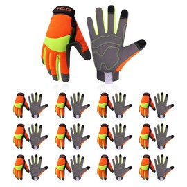HLDD HANDLANDY Utility Work Gloves for Men and Women, Hi Viz Safety Work Gloves, Touch Screen Mechanic Working Gloves (S, Orange-12Pairs)