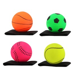 Springball with Cord, 4 Pieces Sports Wrist Ball, Diameter 6 cm Ball on the Cord, Wrist Return Ball, Bracelet Toy for Children Adults, Football/Basketball/Softball/Baseball (Multi-Colour)