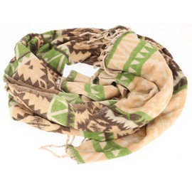 GURU SHOP Soft Pashmina Shawl / Stole / Shoulder Scarf Plaid - Inca Pattern Beige/Green Men/Women, Synthetic, Size: One Size, 200 x 95 cm, Inca pattern beige/green