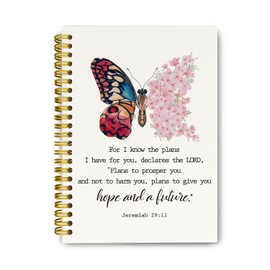 THDSE Butterfly Christian Bible Notebook, Retro Floral Scripture Prayer Joural for Women, Church Notes Notebook Jeremiah 29 11, Hardcover Spiral Notebooks College Ruled 5.5 x 8.3