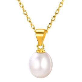 FOCALOOK Women's Necklace 9 mm Freshwater Pearl Pendant with Rolo Chain 925 Sterling Silver Jewellery Accessory for Birthday Mother's Day, Sterling Silver, Pearl