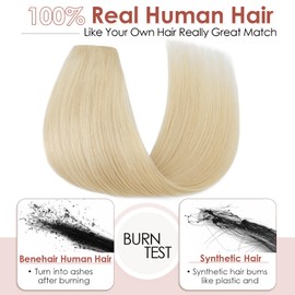 Benehair Clip in Hair Extensions V-Shaped Straight Human Hair Extensions Invisible 5 Clips One Piece Hairpieces for Women Full Head Thick Hair Pieces 18 inch Platinum Blonde #60