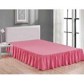 Sheets & Beyond Wrap Around Solid Microfiber Luxury Hotel Quality Fabric Bedroom Gathered Ruffled Bedding Bed Skirt 14 Inch Drop (Twin, Pink)