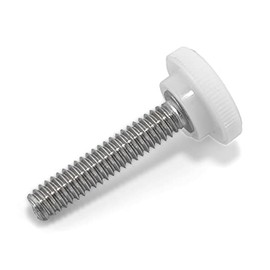 1/4"-20 x 1-1/4" Thumb Screw Stainless Steel - White Knurled Round Plastic Knob - Standard/Coarse Thread Thumbscrew - Length: 1.250" - Proudly Built in USA - Package of (4)