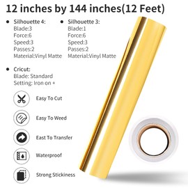 Mirror Gold Permanent Vinyl Roll 12" x 12FT - Lya Vinyl Metallic Outdoor Permanent Vinyl for Cricut - Adhesive Vinyl Roll for Home Decor, Party Decoration, Mug, Window