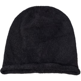 styleBREAKER Unisex Oversize Knitted Beanie Hat with Rolled Edge, Warm Winter Knitted Hat, Plain, Loose Fit, 04024207, black