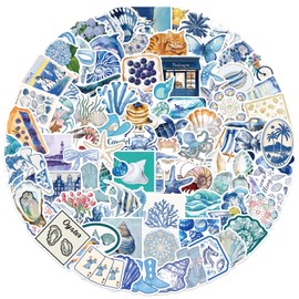 JENMLO 100PCS Blue Ocean Stickers - Aesthetic Vinyl Stickers Waterproof Beach Decals for Water Bottles & Laptops, for Teens & Women (Blue Dreams)