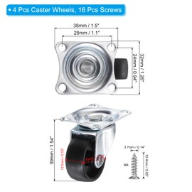 PATIKIL 1.25" Plate Swivel Caster Wheels, 4 Pack Silent Fixed Plate Casters with M4 Screws Load Capacity 54Lbs for Furniture Cart Trolley, Black(NO Brake)