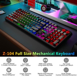 E-YOOSO Wireless Mechanical Keyboard Creamy, Bluetooth/2.4GHz/USB-C Wired, Hot Swappable Pre-Lubed Linear Switches, RGB Backlit, Cyber Mecha Style, Full Size Custom Gaming Keyboard for PC/Mac