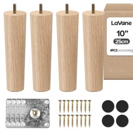 10 inch / 25cm Wooden Furniture Legs, La Vane Set of 4 Solid Wood Tapered M8 Replacement Furniture Feet with Pre-Drilled 5/16 Inch Bolt & Mounting Plate & Screws for Couch Sofa Cabinet Ottoman