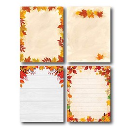 Fall Leaves Stationery Variety Pack - 4 Unique Autumn Designs - 80 Sheets
