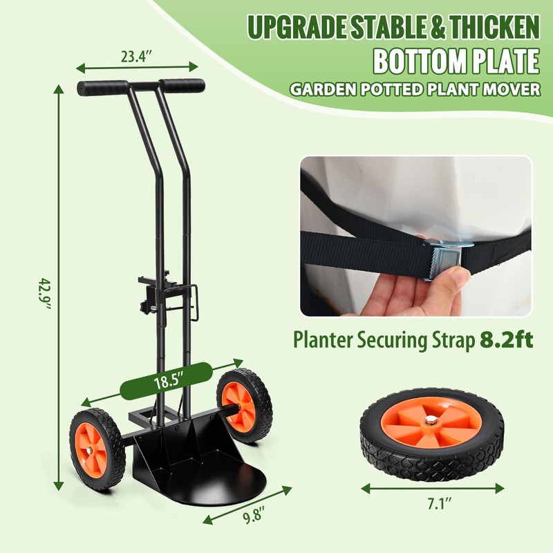 Plant Caddy with Wheels, 180LBS Stable Steel Base, Ergonomic &