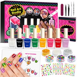 Tomons Quick Dry Nail Polish Set Non Toxic Kids Nail Polish Kit for Kids Ages 7-12, Birthday Gifts for 6 7 8 9 10 11 12 Year Old Girl, Glitter, Sequins, Stickers, Nail Art Tools- 8 Colors