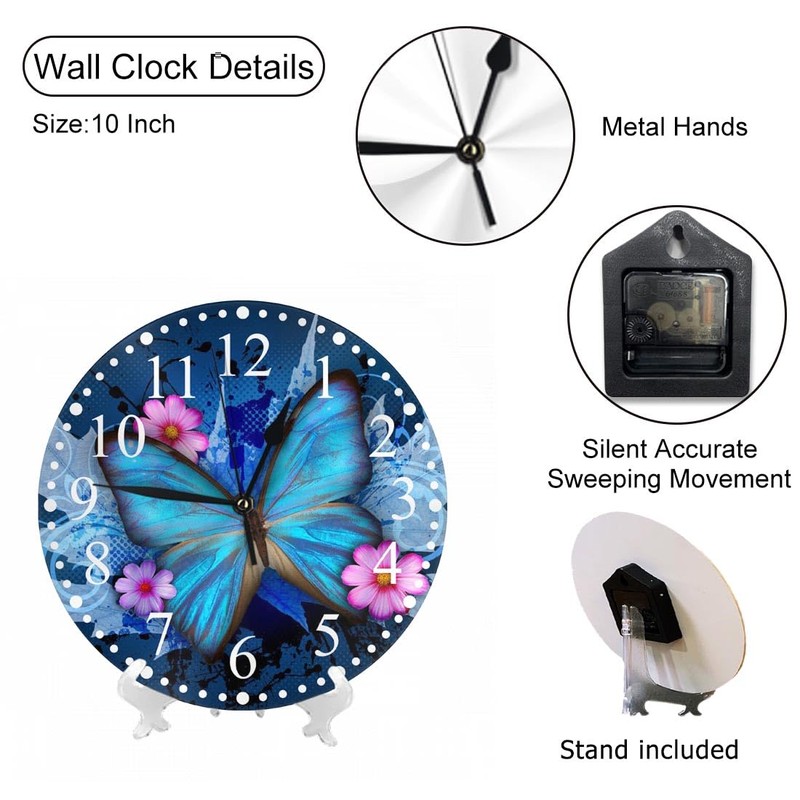 KEEPSUPER Clock Beautiful Butterfly Wall Clock 10 Inch Battery Operated