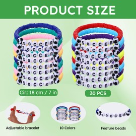 DONQTWAY 30 Pcs Soccer Bracelets Stretch Stackable Clay Beaded Sports Theme Charm Bracelets, Soccer Party Favors Beaded Ball Adjustable Clay Bracelet Sports Gifts Supplies for Women Men(Colorful)