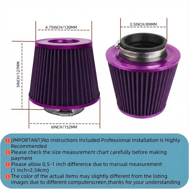 Universal Clamp-On Air Intake Filter, High Performance, Washable Filter, Replacement