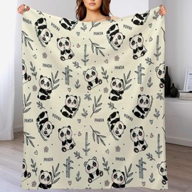 Panda Cuddly Blanket for Children, Girls, Fluffy Blanket, Flannel Fleece Blanket, TV Blankets, Sofa Blanket, Microfibre Couch Blanket, Easy Care, Warm, Cosy, Durable (130 x 150 cm)