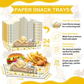 24Pcs Winnie Boats Baby Shower Snack Tray, Winnie Snack Tray Food Boat, The Pooh Large Disposable Paper Serving Trays, Food Plates for Nachos, Hot Dogs, Popcorn, Baby Shower Decorations