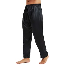 Lonxu Mens Silk Satin Pajamas Pyjamas Pants Sleep Bottoms Black XL