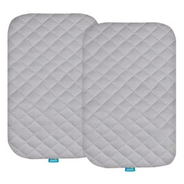 Biloban Waterproof Bassinet Mattress Pad Cover(35"x21"), 2 Pack, Ultra Soft Bamboo Surface, Quilted Bassinet Mattress Protector Fit for TCBunny 2-in-1/Fodoss/Besrey Baby Bedside Sleeper, Gray