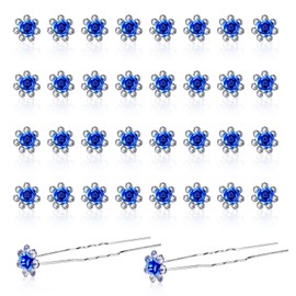 40 Pieces U Shaped Hair Pins Bridal Rose Hair Pins Diamonte Flower Hair Clips Hair Accessories for Bride Wedding Women and Girls (Royal Blue)