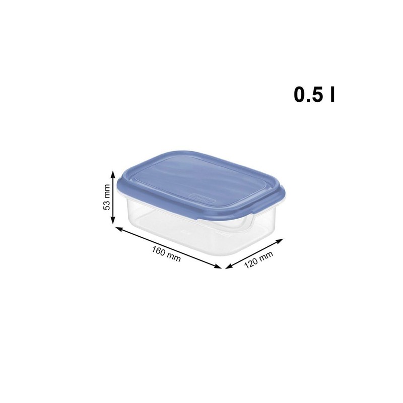 Rotho 0.5 Litre Rectangular Container, Blue Lid, Clear, 0.5 Litre