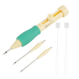 Embroidery Needle Punch Set, Stainless Steel Needles, Adjustable Handle, DIY Craft Kit with 3 Needle Pen for Clothes, Pillows, Quilt Cover, Bed Sheet and Bag Stitching Lovers (#2)