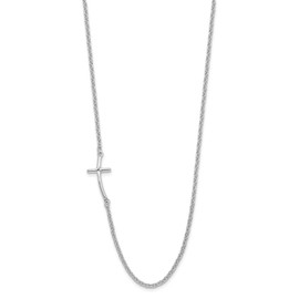 Auriga Fine Jewelry 925 Sterling Silver Rh-plated Small Off-Set Sideways Curved Cross Chain Necklace 19"