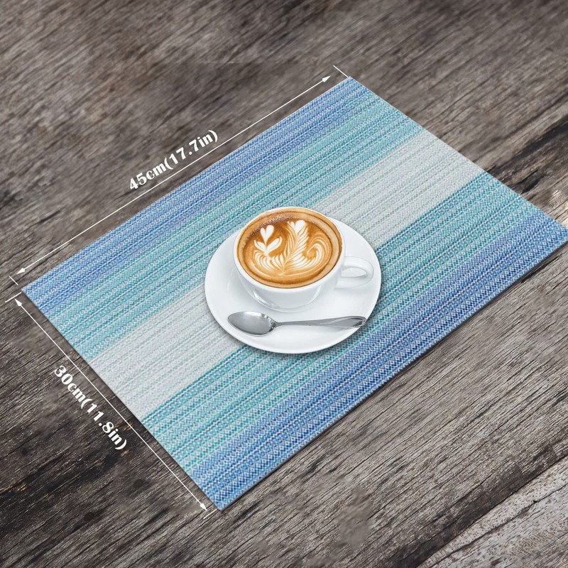 HeloHo Blue Placemats Set of 6,Stain-Resistant Kitchen Table Mats Washable