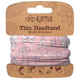 Karma Bows Headband for Women - Thin - Fabric Headband and Stretchy Hair Scarf - Pink