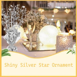 6Pcs Silver Star Centerpieces for Tables - Elegant Metallic Foil Spray Star Decor,Sparkling Burst Party Table Centerpieces for Birthday,Graduation,Anniversary,New Year Holiday Party Supplies