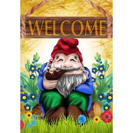 America Forever Gnome Welcome Garden Flag - Happy Gnome Bubbles - Spring Summer Holiday Seasonal Yard Outdoor Decorative Double Sided Flag - 12.5 x 18 Inch