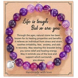 RFTWXHPN Get Well Soon Bracelets Gifts for Women Natural Stone Amethyst Healing Bracelet Stress Relief Anxiety Bracelets for Teens Life is Tough But So are You Bracelet Gift